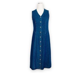 Bedford Fair Lifestyles Womens Vtg Denim Midi Dress Snap Button Size 6 Petite